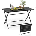 Tangkula 48" Foldable Outdoor Dining Table, Rectangular Metal Patio Table with Slatted Tabletop, Folding Bistro Barbecue Picnic Dinner Table for Indoor Kitchen Outside Garden Backyard Balcony Lawn
