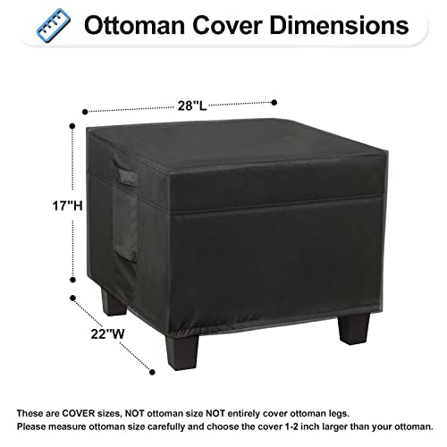 OutdoorLines Outdoor Waterproof Patio Ottoman Covers - Rectangle UV-Proof Patio Side Table Cover Windproof Heavy-Duty Furniture Covering Protector 28L x 22W x 17H Inch, Black - color: Black, size: Rectangle 28"l X 22"w X 17"h