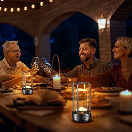 Portable Table Lamp for Outdoor Indoor: Cordless Rechargeable Desk Lamp with 3 Color Stepless Dimmable - Metal Battery Operated Lantern Light for Bedroom/Bar/Coffee Shop/Camping (Graphite) - color: Graphite