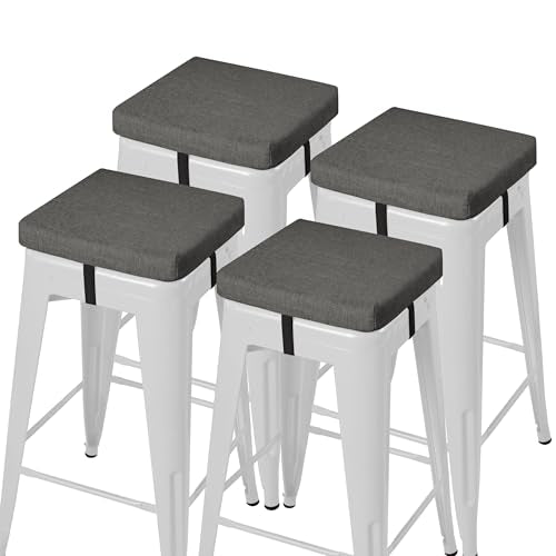 AddGrace Anti-Slip Bar Stool Cushions Square Bar Stool Seat Cushions with Ties Set of 4 Small Square Chair Pads with Machine Washable Cover 12"X12"X2" (Dark Grey) - color: Dark Grey