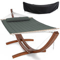 SUNCREAT Hammocks for Outside with Stand, Hammock Cover, Extra Large Double Hammock with Wooden Stand, Gray Green - color: Gray Green