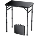 FUNYKICH Camping Table with Waterproof Plastic Tabletop 22.8''x15.7'', 3 Height Adjustable Small Folding Table, Lightweight Portable Picnic Table with Carry Handle for Picnic, Beach, Travel, Black - color: Black
