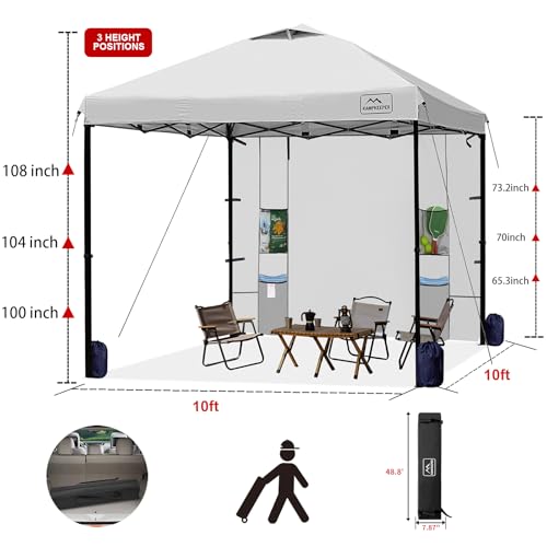KAMPKEEPER 10x10 Easy Pop Up Canopy Tent with Sidewalls, Instant Outdoor Shade Shelter with Removable 10FT Sun Walls, Quick Setup Waterproof and UV-Resistant(White, 10x10FT with 1 sidewall) - color: White, size: 10x10FT with 1 sidewall
