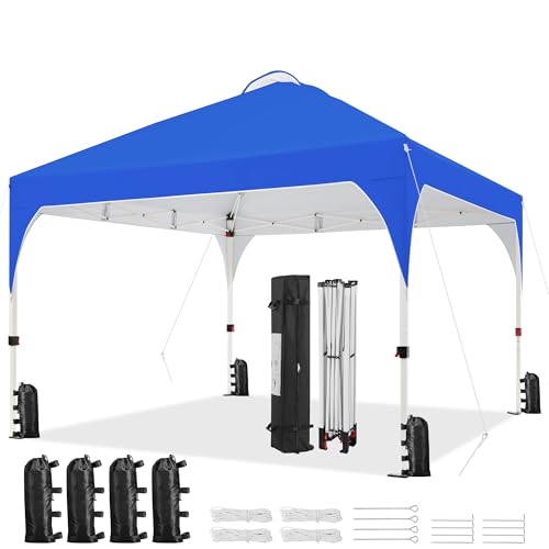 Yaheetech 12x12 Pop Up Canopy Tent with Vent, Easy Set Up Tent, Instant Sun Shelter Canopy with Wheeled Bag, 4 Sandbags, 12 Stakes & 4 Ropes, for Parties, Beach, Outdoor, Blue - color: Blue, size: 12×12