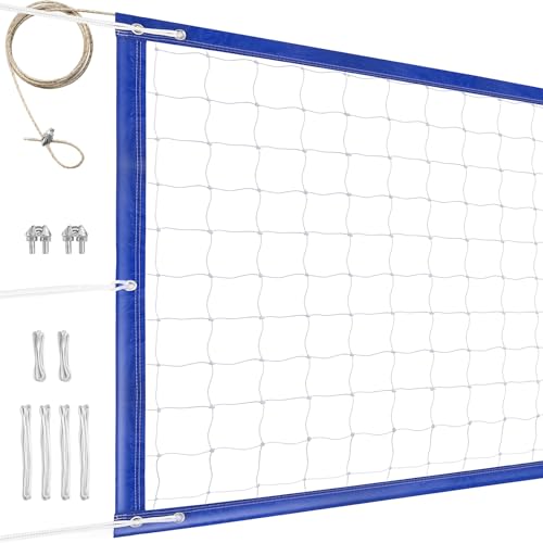 Professional Volleyball Net Outdoor Heavy Duty, All Weather Enhanced, Extended Stainless Steel Cable, Extra Thick Borders, for Backyard Beach Pool Indoor Outdoor- Regulation 32x3FT (Net Only) - color: Blue