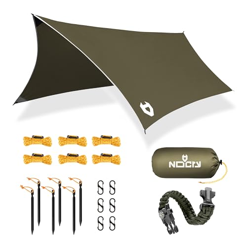 Rain Fly 12x10 Lightweight Survival Camping Tarp; 100% Waterproof; Makes a Great Backpacking Tarp or Hammock Shelter; Comes in Multiple Colors, Survival Bracelet Included; OD-Green - color: 12x10 Od Green