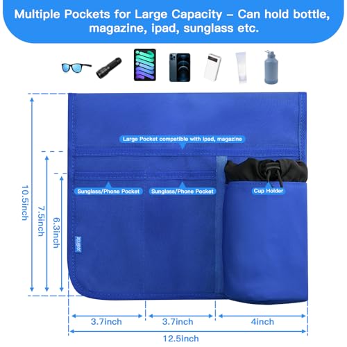 Xxerciz Beach Chair Cup Holder, Camping Chair Armrest Drink Organizer with Easily Attached Hook and Loop Strap, Universal Chair Accessory for Water Bottle, Sunglasses, Phone, Tablet, etc. (Blue) - color: Blue