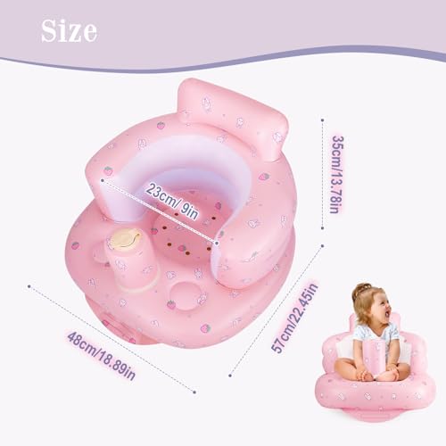 Inflatable Baby Chair, Inflatable Baby Seat for Babies 3 Months and Up, Summer Blow Up Chair with Built in Air Pump, Infant Floor Seats for Learning to Sit, Palying, Camping, Strawberry - color: Strawberry
