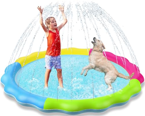 Kids Dog Splash Pad Sprinkler - Jasonwell Non Slip Dog Sprinkler Pad Splash Pool Puppy Dogs Pool Summer Outdoor Water Toys Backyard Durable Splash Pad for Toddlers Kids Small Medium Large Dogs Pet - style: Rainbow-60"