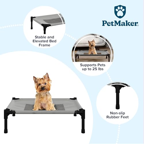 Elevated Dog Bed - 24.5x18.5-Inch Portable Pet Bed with Non-Slip Feet - Indoor/Outdoor Dog Cot or Puppy Bed for Pets up to 25lbs by PETMAKER (Gray) - color: Gray, size: Small