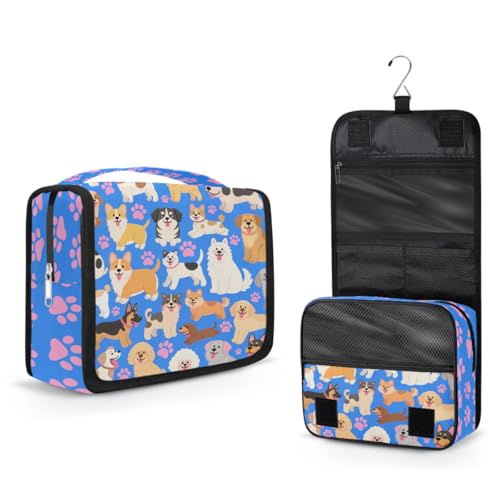 Lovely Dogs Pattern Kids Toiletry Bag for Boys, Waterproof Travel Shaving Organizer with Hanging Hook, Portable Dopp Kit Cosmetic Bag for School Sports Camping Trips - color: Lovely Dogs Pattern