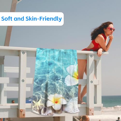 Starfish Beach Towel,Starfish Seashell and Flower on Sea Beach Lightweight Compact Sand Free Quick Dry Oversized Pool Swimming Towels for Girls Women Adults,29.5"×59" - color: Starfish Seashell and Flower on Sea Beach