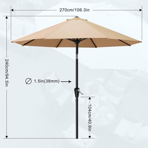 MASTERCANOPY 9FT Patio Umbrella with Push Button Tilt and Crank, Outdoor Market Umbrella with 8 Sturdy Ribs, UV Protection & Waterproof for Garden, Deck, Backyard, Pool (Khaki) - color: khaki, size: 9FT