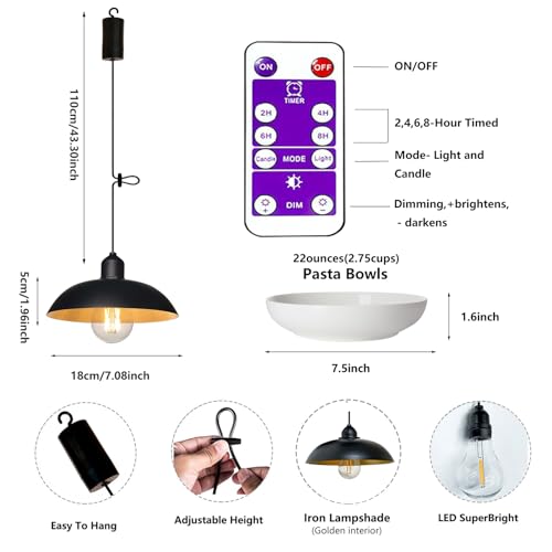 3X Battery Operated Outdoor Chandelier for Gazebo Pendant Light Industrial Hanging Lamp with Remote Decorative Lights Lantern Indoor Powered by 4*AA Batteries for Porch Pavilion Camping