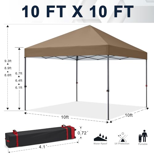 COOSHADE Durable Instant Canopy 10x10Ft (Khaki) - UPF 50+ Sun Protection - Waterproof & Flame Retardant - Perfect for Outdoor Activities - color: Khaki, size: 10x10Ft
