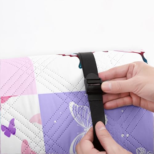 Outdoor Picnic Blanket,Portable Sandproof Waterproof Picnic Mat,Pink Checkerboard Butterfly Printed Camping Beach Mat for Sand and Wet Grass Hiking (Checkerboard L) - color: Checkerboard, size: 6'6" x 6'6" (Rectangular)