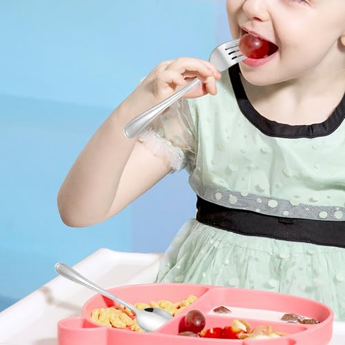 LIANYU 12-Piece Kids Silverware Set, Stainless Steel Toddler Utensils Flatware Set, Child Cutlery Tableware for 4, Include knives Forks Spoons, Mirror Finished, Dishwasher Safe - color: Silver