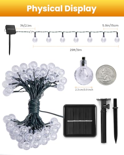 Brightown Solar String Lights Outdoor 60 Led 35.6 Feet Crystal Globe Lights with 8 Lighting Modes, Waterproof Solar Powered Patio Lights for Garden Yard Porch Wedding Party Decor (Multicolor) - color: Multicolor, size: 1 Pc