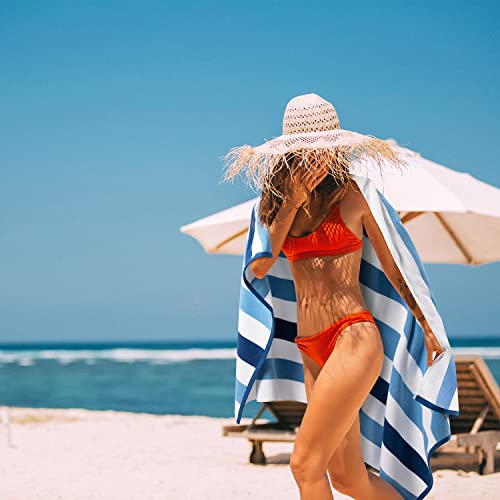 Bornbay Cotton Oversized Beach Towel - Extra Large 40"X70" Plush Thick Pool Towel, XL Fluffy Blue Beach Towels Stripe Swimming Towel for Adults Mens Women (White Navy Blue) - color: Navy Blue