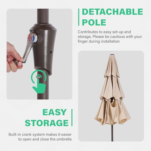 JEAREY 9FT 3 Tier Patio Umbrella Outdoor Market Umbrella Table Umbrellas with 8 Ribs 1.5 Pole Push Button Tilt and Crank UV Protection for Garden,Beige - color: Beige