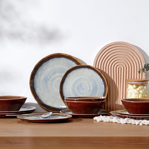 Melamine Dinnerware Sets,12Pcs Plate and Bowl Set,Unbreakable and Lightweight Dish Set,Great for Camping and RV,BPA free,Dishwasher Safe(Sandy Brown) - color: Sandy Brown