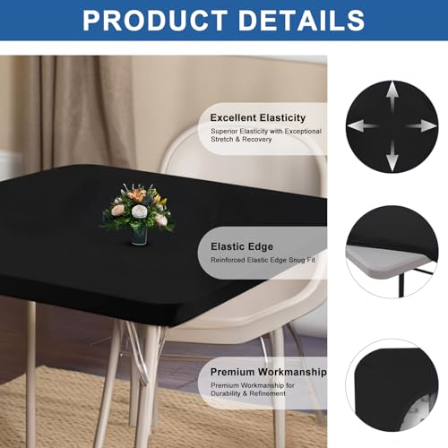 Fitted Tablecloth Black Card Elastic Spandex Table Cover-Small Stretch Folding Table Cloths for Kitchen Dining Picnic Patio Outdoor Party (Black, 42in*72in(Rectangle)) - color: Black, size: 42"x72"|1 Pack