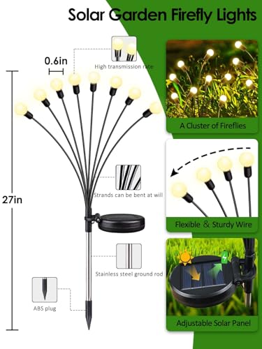 2026 Upgraded Solar Lights Outdoor, 6 Pack Solar Garden Lights with 2 Modes, Firefly Lights Outdoor Waterproof, Sway by Wind, Twinkle Firefly Light for Yard Patio Path Garden Decoration (Warm White) - color: Warm White, size: 6 Pack