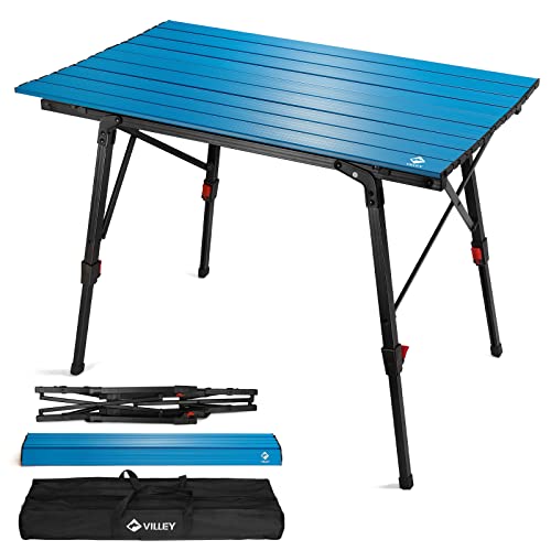 VILLEY Portable Camping Table with Adjustable Legs, Lightweight Aluminum Folding Beach Table with Carrying Bag for Outdoor Cooking, Picnic, Beach, Backyards, BBQ and Party - Blue - color: Blue