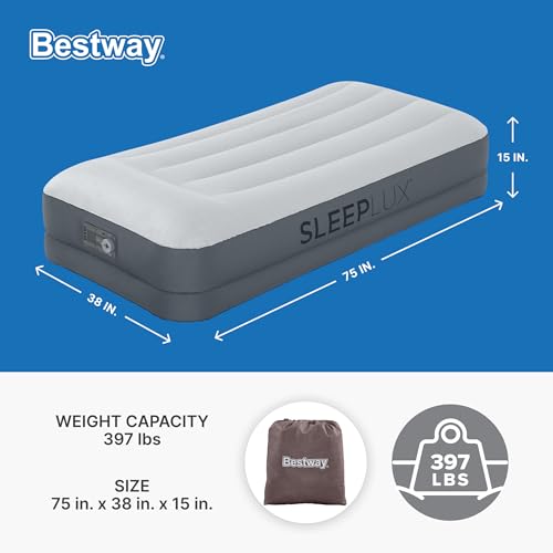 SleepLux Twin Air Mattress Supersoft Snugable Top Extra Durable Tough Guard with Built-in Pillow Raised 15" Airbed with Built in Pump + USB Charger Twin 15", Small, Grey - style: Twin ToughGuard 15"