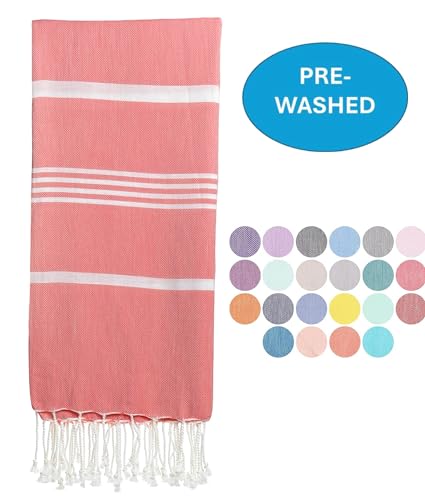 Beach Towel 100% Cotton Turkish Beach Towel Adult 38x70 Inch Pre-washed Absorbent Extra Large|Sand Free Quick Dry BathTowels|Lightweight Blanket|Travel Cruise Camping Spa Gym Yoga Towel|Coral Quartz - color: 1dark Coral