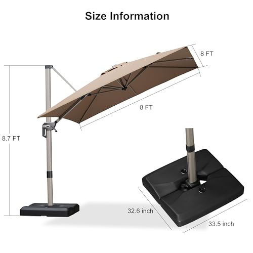 PURPLE LEAF Patio Umbrella with Base Included, 8ft Outdoor Aluminum Cantilever Umbrella with 360° Rotation, Champagne Offset Umbrella for Outdoor Garden Pool, Taupe - color: Taupe, size: 8' x 8'