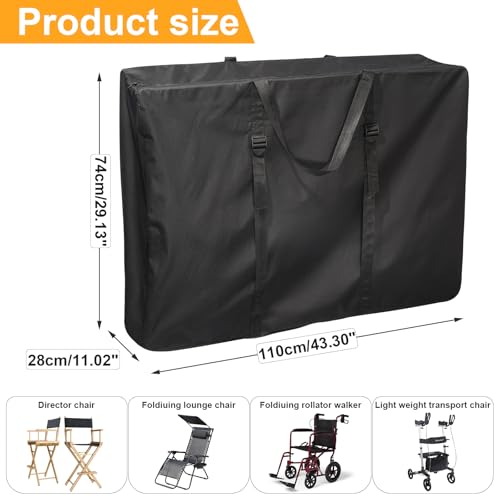 Large Outside Folding Chair Storage Bag with Zipper Handles and adjustable straps, 600D Folding Chair Carry Bag for Zero Gravity Chair Cover, Portable Folding Lounge Chair Carrying Bags (Black) - color: Black - 1 Pack