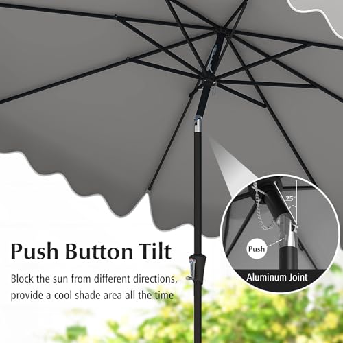 Tangkula 9Ft Patio Umbrella with Crank, 2-Tier Outdoor Umbrella with Push Button Tilt, Sun-Protective Canopy, 8 Ribs, Scalloped Patio Umbrella for Outdoor Beach Deck Pool Table (Gray) - color: Gray, size: 9Ft