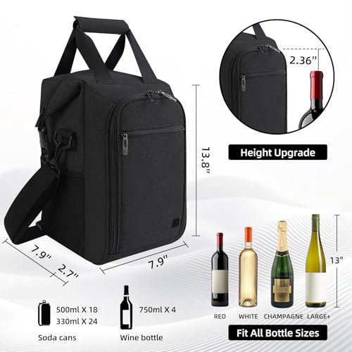 ALLCAMP 4 Bottle Wine Gift Bag - Insulated Tote Cooler, Adjustable Strap, Includes 4 Wine Glasses, Napkins & Corkscrew, Portable Travel Gifting (Black) - color: Jet Black, size: 4 Bottle