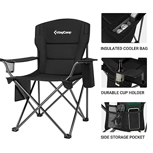 KingCamp Padded Folding Lounge Chairs with Built in Cupholder, Insulated Cooler Sleeve, and Side Storage Pocket for Indoor and Outdoors, 2 Pack, Black - color: Black, size: 2 Pack