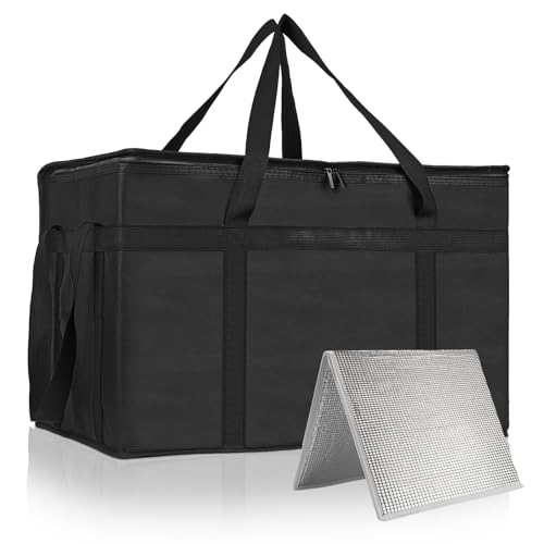 PEASUG XXXL Insulated Bags for Food Delivery with Removable Hard Bottom,Pizza Delivery Bags, Large Capacity Cooler Bag Keep Food Warm for Grocery Shopping and Catering, Foldable, Heavy-Duty (Black) - color: Black