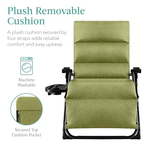 Best Choice Products Oversized Zero Gravity Chair, Folding Outdoor Patio Recliner, XL Anti Gravity Lounger w/Removable Cushion, Cup Holder, Side Tray, 350lb Capacity - Lime Green - color: Lime Green