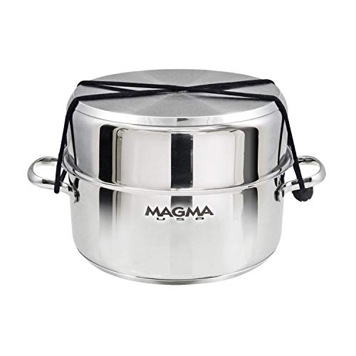 Magma 7 Piece Gourmet Nesting Stainless Steel Cookware Set with Ceramica Non-Stick, Induction Compatible, Oven Safe to 500°F - Suitable for All Stovetops, Removable Handles, Stainless Steel - color: Stainless Steel, style: 7 Piece, Non-stick