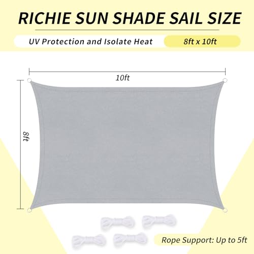 RICHIE Upgrade 8'X10' Sun Shade Sail Rectangle Canopy, Resistente À Água E Protetor Solar Uv para Pátio Externo, Gramado, Praia, Jardim, Garagem, Quintal, Deck, Pérgola, Cinza Claro - color: Light Grey, size: 8'x10', style: Rectangle