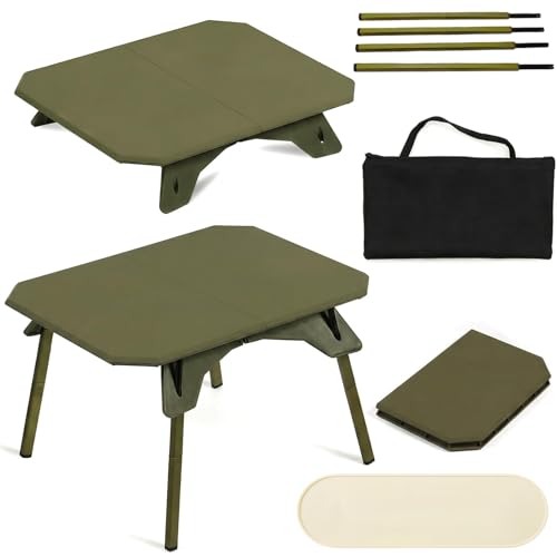 Foldable Camping Table | Adjustable Height Portable Camp Table for Backpacking, Picnic & Car Travel | Compact Small Folding Table with Carrying Bag & Cup Coasters | Camping Essentials
