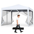 Tangkula 10x10 Ft Pop Up Canopy with Netting, Easy Up Outdoor Tent with Mesh Sidewalls, Carrying Bag, Adjustable Height, Portable Canopy Tent for Parties Events Camping Travel - color: White