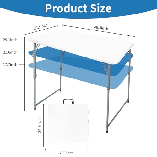 Gocamptoo Folding Table,4ft Indoor Outdoor Heavy Duty Portable Folding Square Plastic Dining Table w/Handle, Lock for Picnic, Party, Camping (4 FT)-White - color: White2