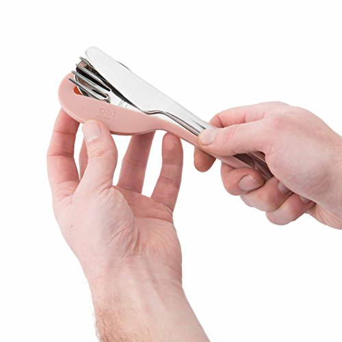 BergHOFF Leo Premium 18/10 Stainless Steel 4Pc Reusable Travel Flatware Set Knife Spoon Fork Sleeve with Silicone Sleeve Dishwasher safe, Pink