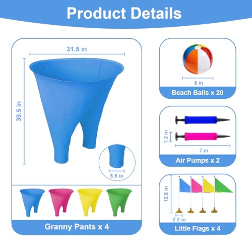 Granny Pants Yard Game Set, Oversized Pants with Bouncy Balls, Pumps & Flags, Giant Outdoor Tossing Games for Adults Family Birthday Backyard Party Team-Building Gatherings - color: Pink+Blue+Green+Yellow
