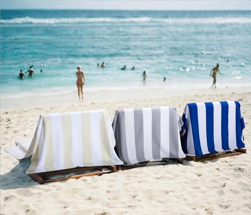 WILFA Extra Large Beach Towel - Oversized Mircofiber Beach Towel 40'' x 70'', XL Striped Lightweight Pool Towel, Big Cabana Swim Travel Towel for Adults Mens Women,Beige - color: Beige