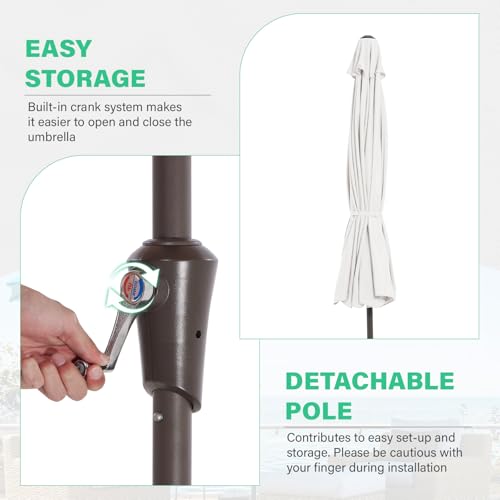 JEAREY 9 FT Patio Umbrella Outdoor, Table Umbrellas Market Umbrella w/Push Button Tilt/Crank, 8 Sturdy Ribs(Cream White) - color: Cream White