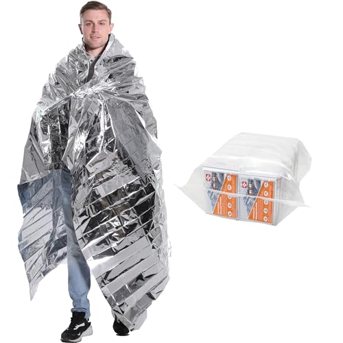 ANLOKE Emergency Blankets Mylar Thermal Blanket-(50 Pack) of Gigantic Space Blanket 82 * 64 in. Survival Blankets Heavy Duty Camping Gear,First Aid - color: Silver--50 Pack