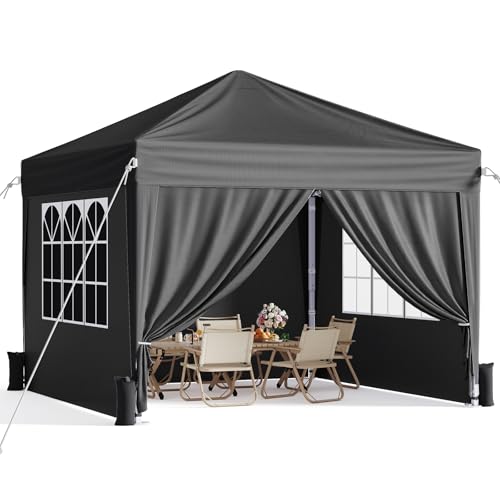 10x10 Pop Up Canopy with Sidewalls, Instant Portable Canopy Tent with Carry Bag for Commercial Events, Camping, Parties - Black - color: Black