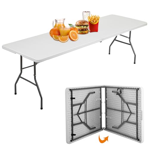 BestOffice 8 FT Picnic Table Plastic Camping Table Portable Square Height Folding Table Perfect for Picnics, Parties, Party and Camping, White - color: White, size: 8 FT