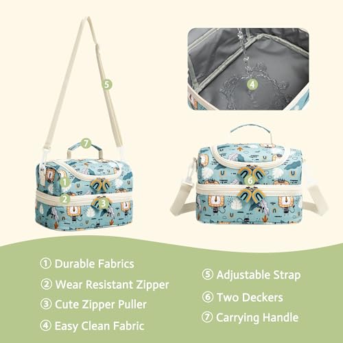 Insulated Kids Double Decker Lunch Bags Tote for Girls Boys Toddler Kindergarten School Picnic Camp Food Cooler Lunch Boxes Thermal with Strap (Lion) - color: Lion
